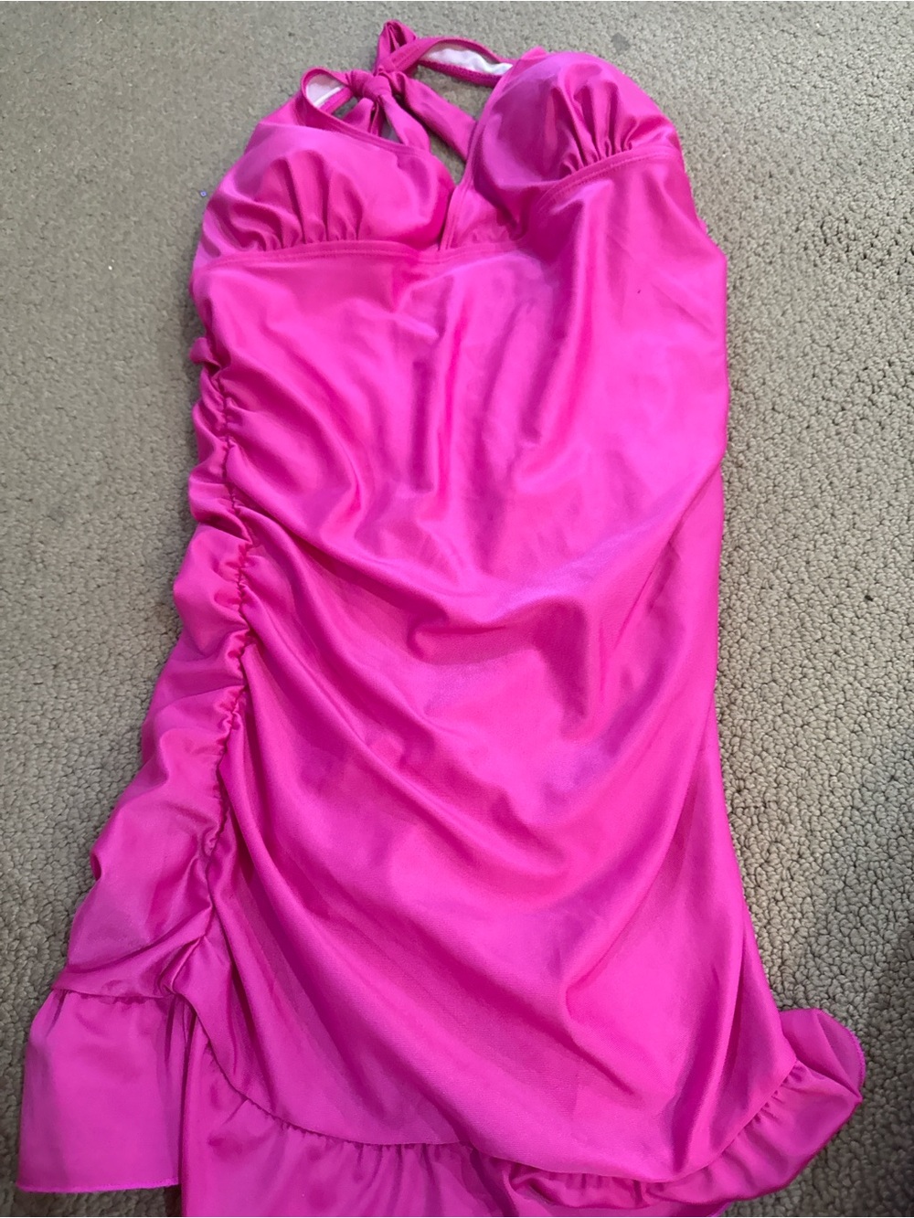 Ingear Hot Pink Halter One-Piece with Ruffle Side - Picture 2 of 8